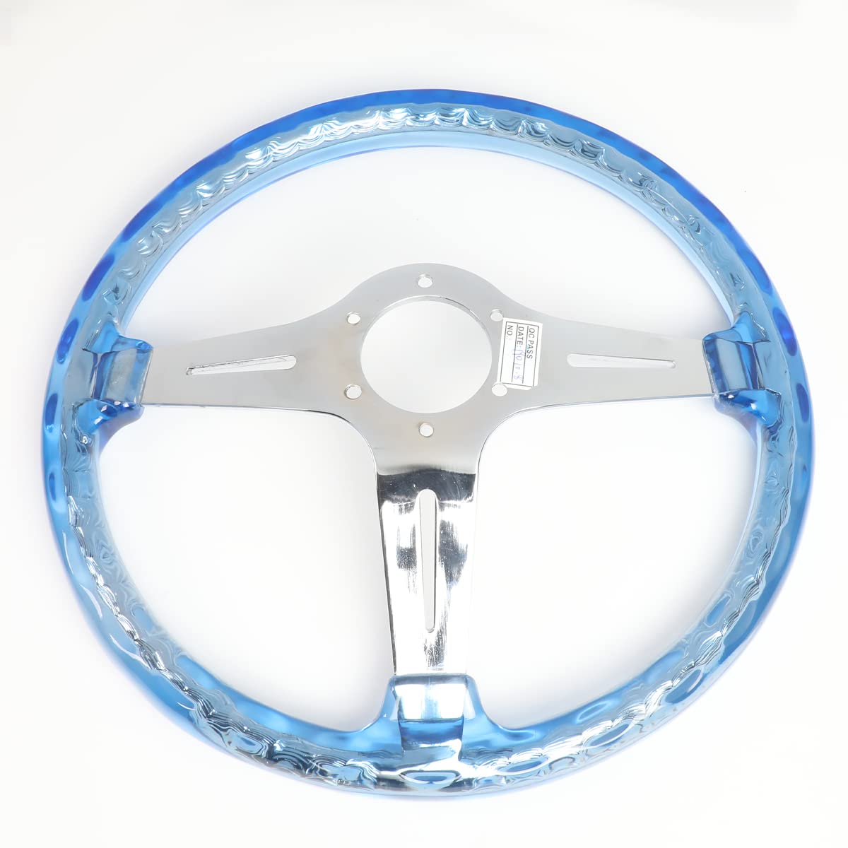 NRG Innovations Reinforced Steering Wheel NRG-RST-027CH-BL 350mm 2" Deep Dish Clear Acrylic Steering Wheel in Blue and Chrome Spoke Finish with Slits