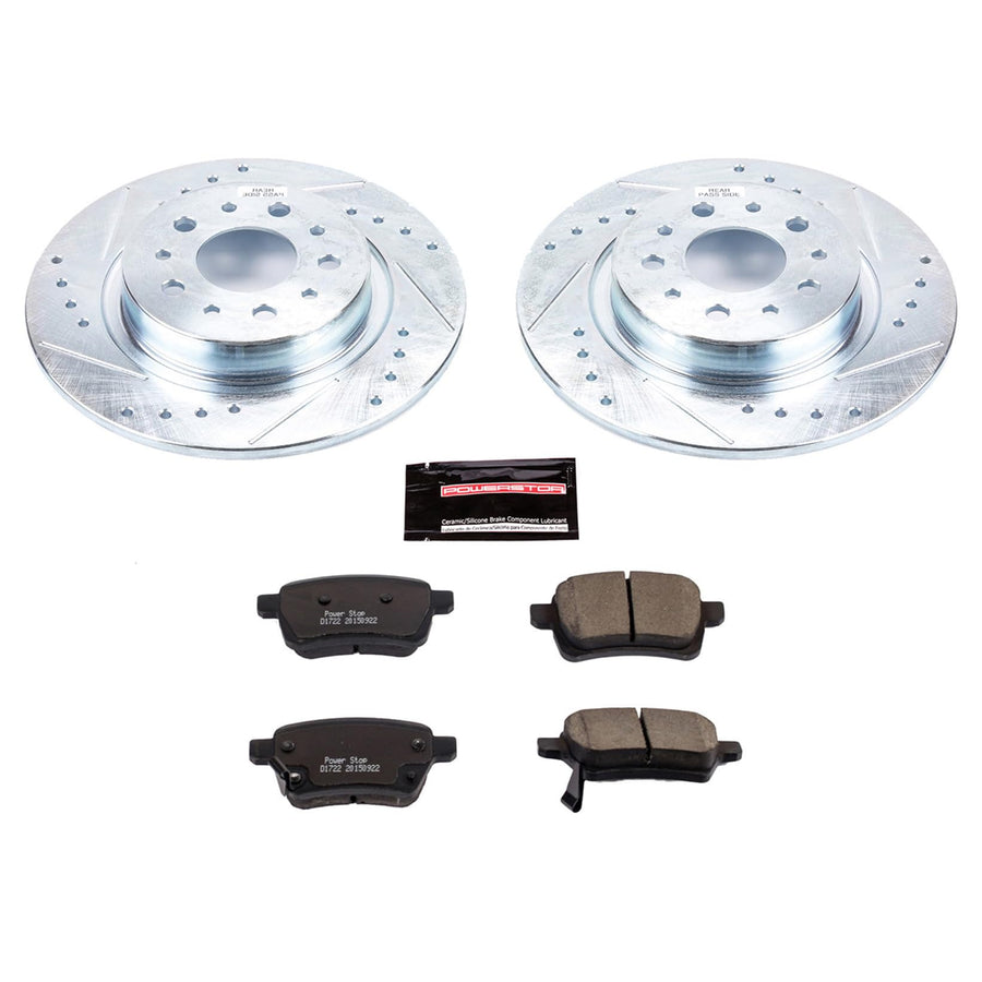 Power Stop K6838 Z23 Rear Carbon Fiber Brake Pads with Drilled & Slotted Brake Rotors Kit For Fiat 500L 2014-2020 [Vehicle Specific]