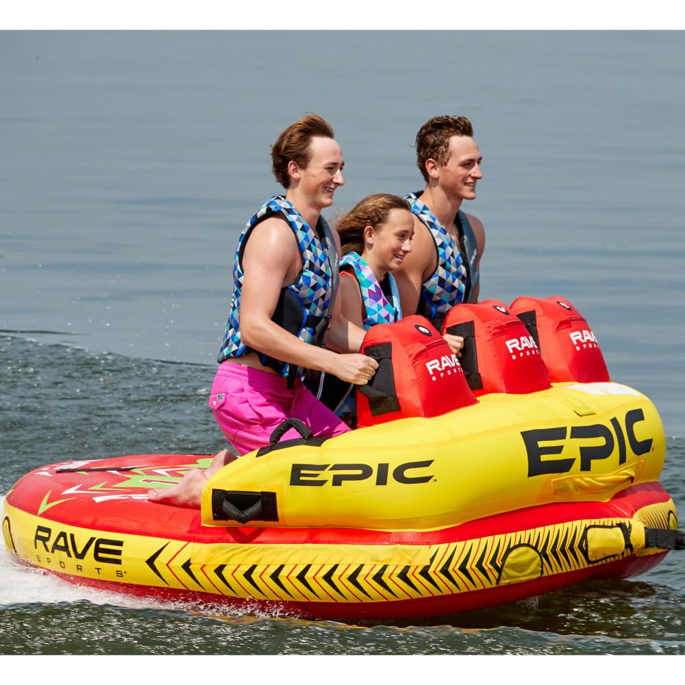 RAVE Sports Epic Tube Towable, 1-3 Riders, Dual Tow Points, Stable Couch-Style Seats with Backrest, Durable Nylon Cover, Neoprene Padding, Foam-Filled Reinforced Handles, Boat Towables-Tubes
