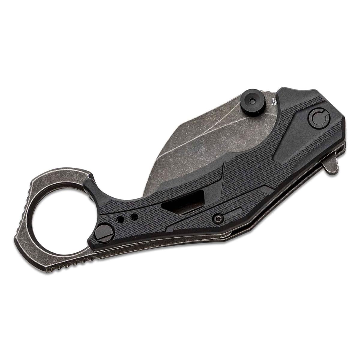 Kershaw Tactical Outlier, Karambit Style Folding Pocket Knife with Assisted Opening, Reverse Grip, Blackwash Finish on Black Handle, Liner Lock, 2.6 inch Blade with Deep Carry Pocketclip
