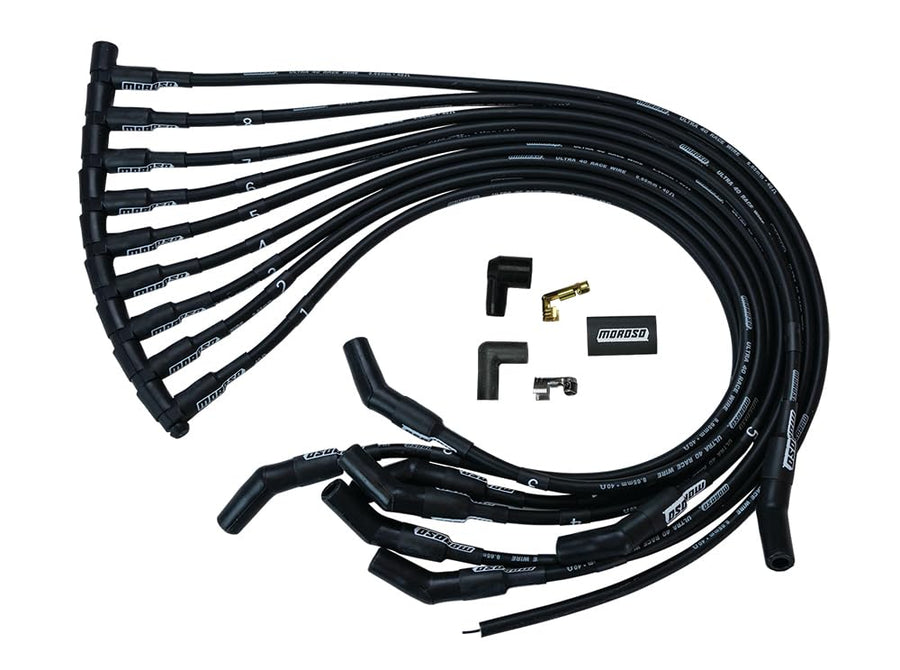 Moroso Black 73716 Ultra 40 Spark Plug Wires, Fits Small Block Ford 351W, 135 Degree Plug Ends, HEI Distributor Ends