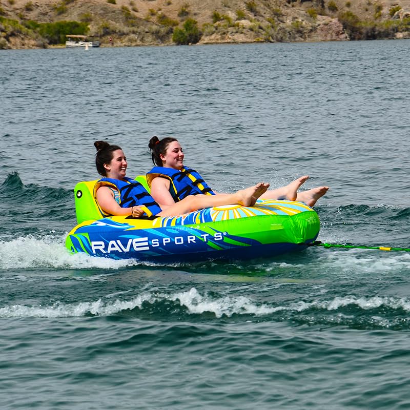 Rave Sports Boat Towable Tube Escape for 1-2 Riders, Heavy-Duty Durable Construction for Pulling Behind Boat, Unique Seats for Secure Ride
