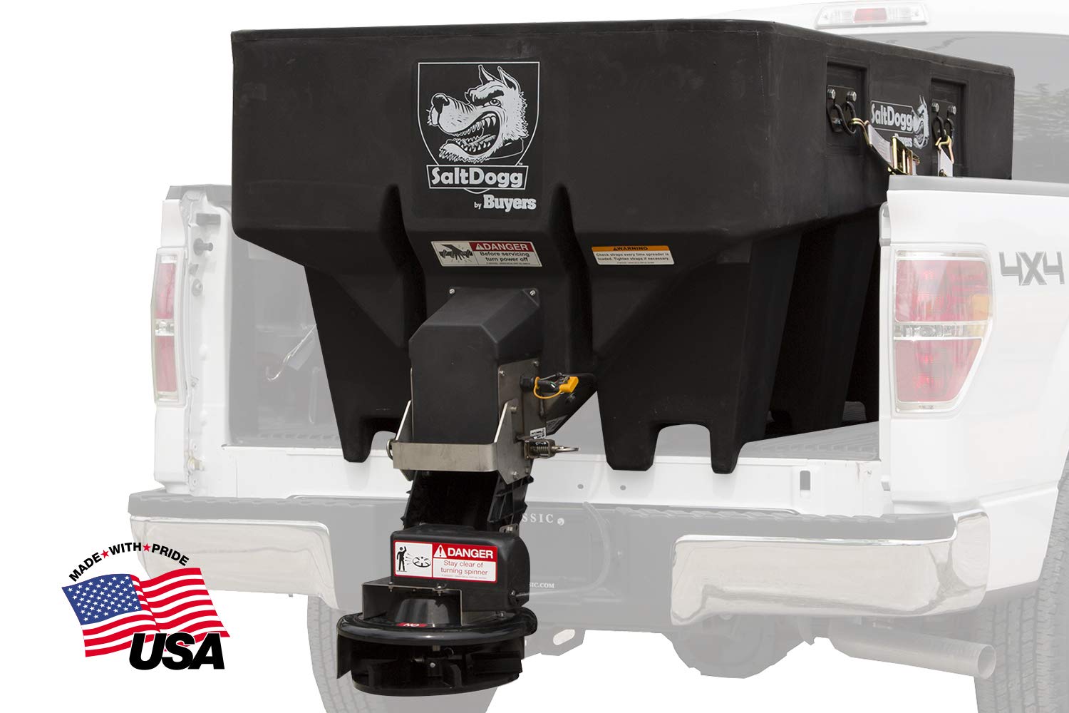 SaltDogg Buyers Products SHPE1000 Commercial Salt & Sand Spreader w/ Electric Drive Hopper, Made In The USA, 1.0 Cu Yds Capacity, Stainless Steel Auger, Light/Medium Duty Commercial Salt Spreader
