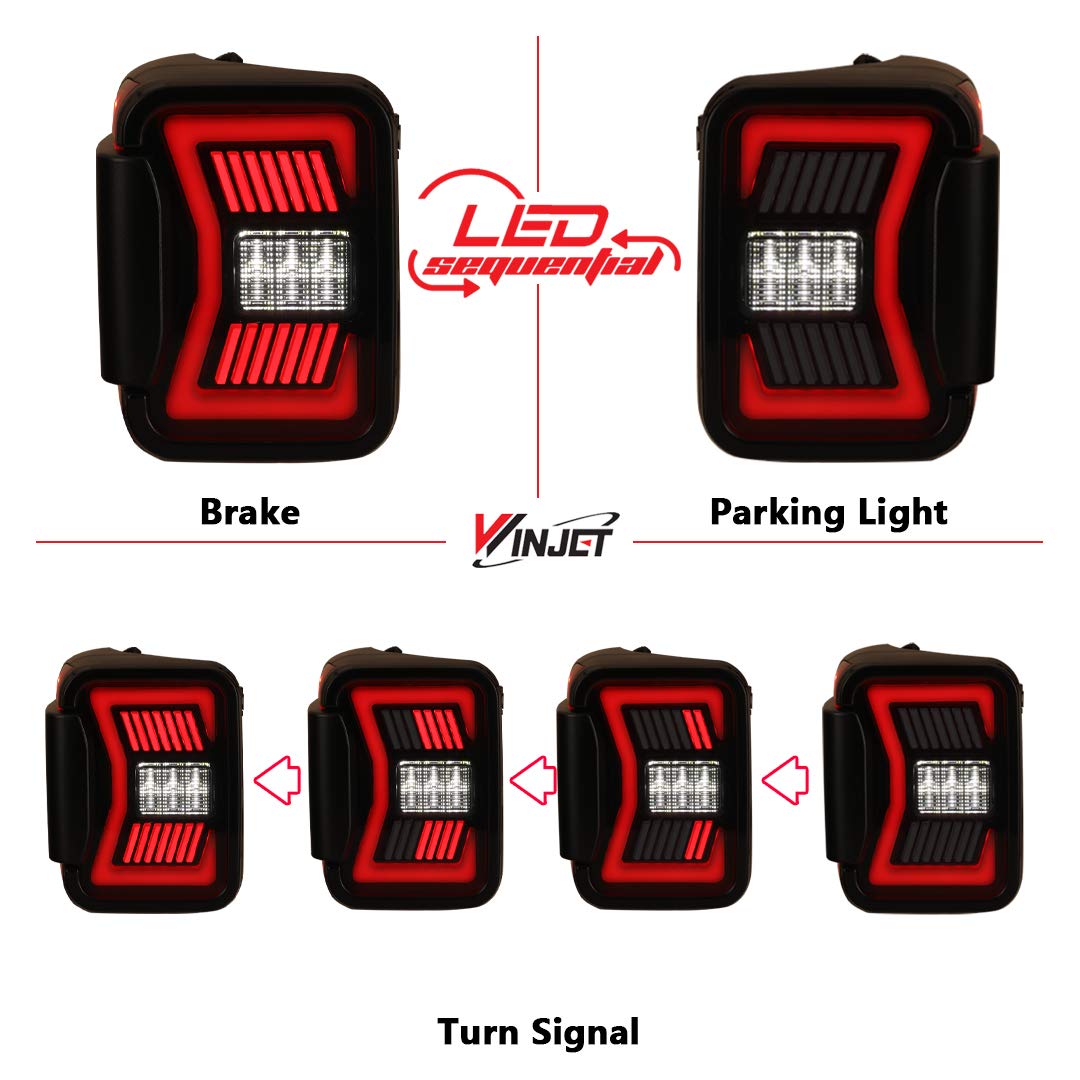 Tail Lights Winjet Compatible with 2019-2025 Jeep Gladiator JT Rear Lamps for [2019 2020 2021 2022 2023 2024 2025 Jeep Gladiator JT] LED Sequential Tail Lights Rear Lamps (Smoke Lens)