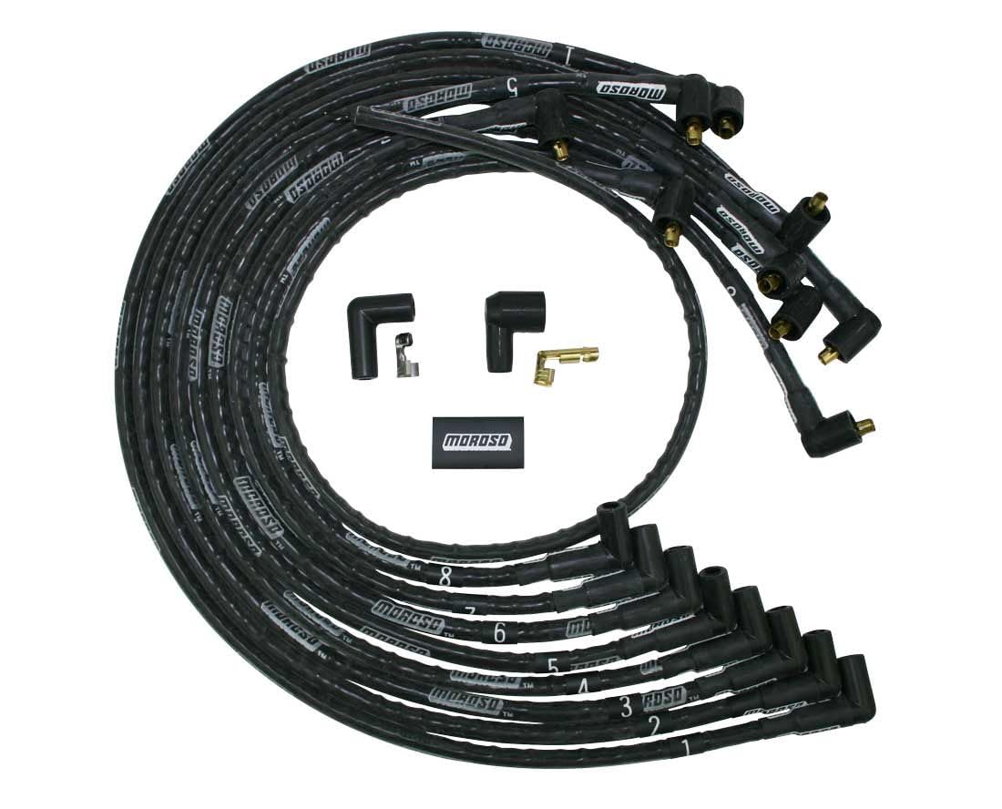 Moroso Mag Tune 9777M Sleeved Spark Plug Wire Set, Fits Big Block Chevy Engine, 90 Degree Plug Ends, Non HEI Distributor, Under Header Routing