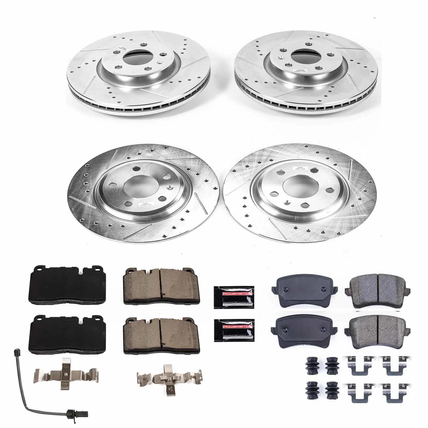 Power Stop K7538 Z23 Evolution Sport Brake Upgrade Kit Front & Rear and 1 Front Sensor Wire For Audi Q5 2013-2017 [Model Specific]