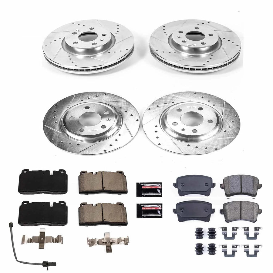 Power Stop K7538 Z23 Evolution Sport Brake Upgrade Kit Front & Rear and 1 Front Sensor Wire For Audi Q5 2013-2017 [Model Specific]