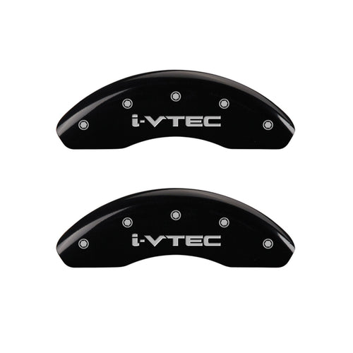 MGP Caliper Covers Front and Rear 39019SIVTBK Black Powder Coat Finish, Set of 4 (i-Vtec Silver Characters, Engraved)