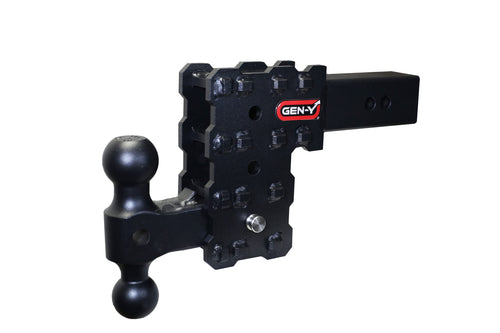 GEN-Y Hitch Adjustable Solid Shank Tow Hitch with Dual-Ball for 2.5" Receiver - 5" Drop - 16,000 LB Towing Capacity - 1,600 LB Tongue Weight - Black