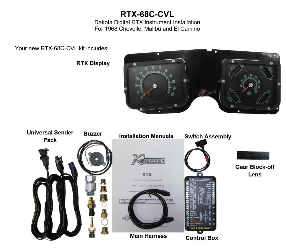 Dakota Digital Retrotech Gauge RTX-68C-CVL-X Instrument System Compatible with 1968 Chevy Chevelle/El Camino