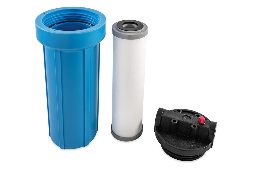 EVO Marine Water Filter Camco | Offers Premium Water Filtration for Your Boat's Fresh Water Supply | Features Multiple Hookup Options | Compatible with 2-1/2-inch x 10-inch Filter Cartridges (40634)