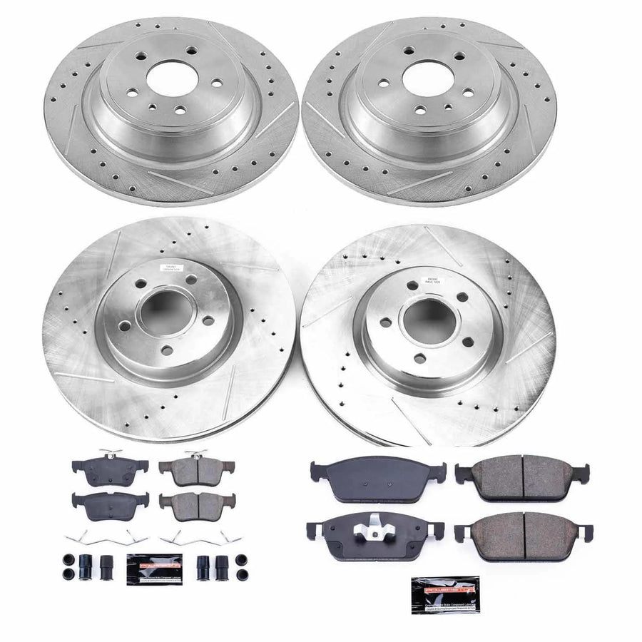 Power Stop K8390 Z23 Carbon Fiber Brake Pads Front and Rear with Drilled & Slotted Brake Rotors Kit For Lincoln MKC 2017-2019 [Model Specific]