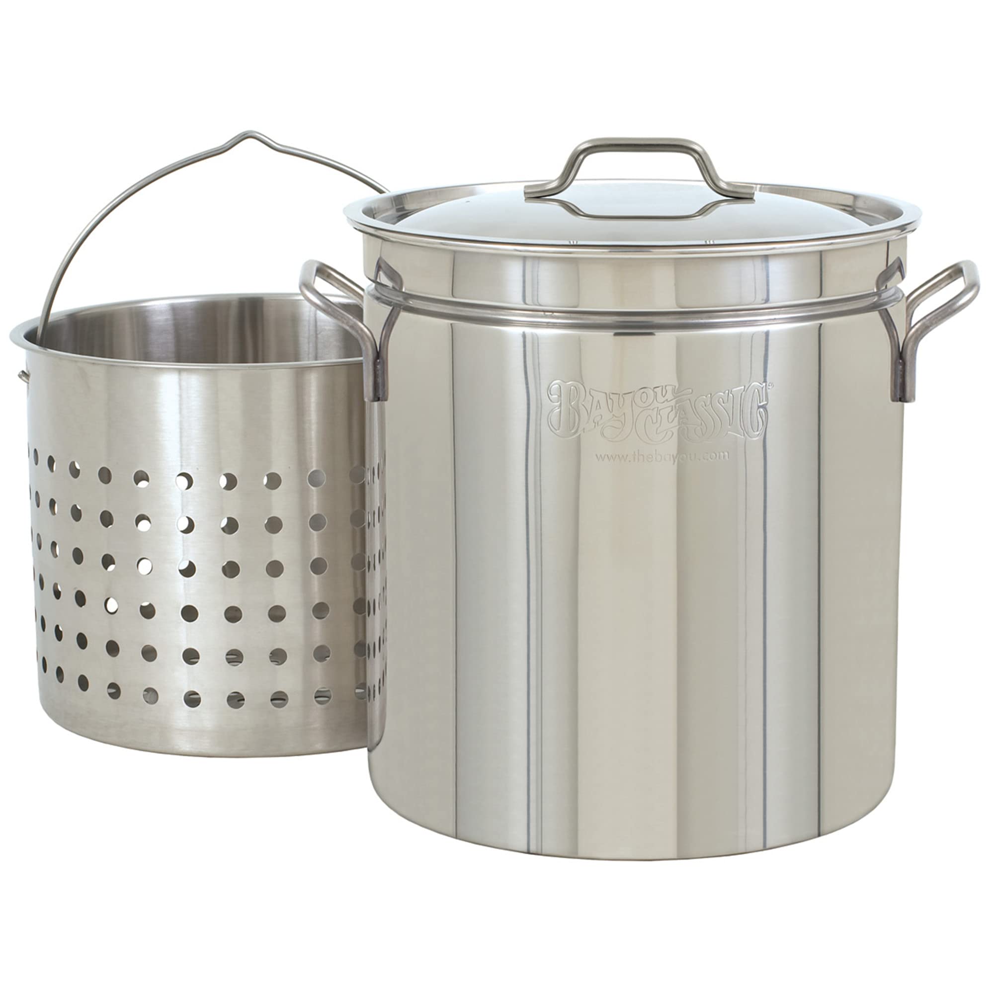 Bayou Classic 36-qt Stainless Stockpot w/Vented Lid and Stainless Perforated Basket Features Welded Stainless Handles Perfect For Steaming Boiling or Frying