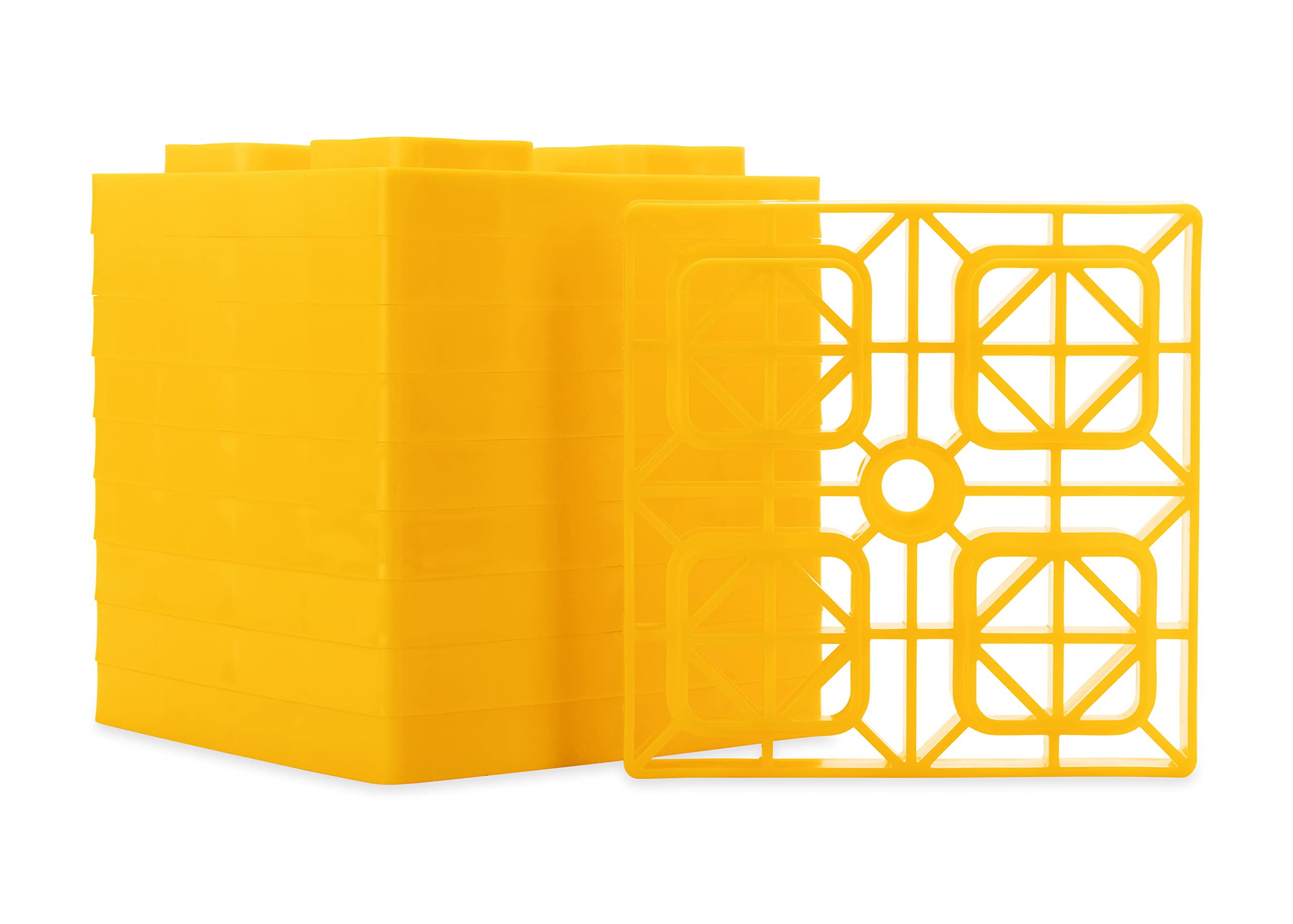 Heavy Duty Camco Leveling Blocks | Ideal for Leveling Single Wheels, Double Wheels, Hydraulic Jacks, Tongue Jacks, and More | Yellow | 10-Pack (44505)