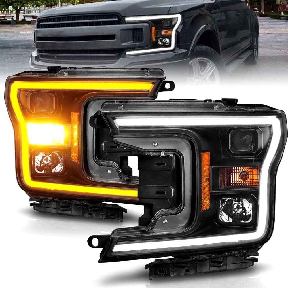 2018-2020 Ford F-150 ANZO (111509) Projector Headlight w/Plank Style Switchback Black Housing