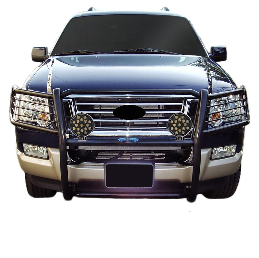 Bumper Guard Black Horse Grille brush Modular Come With pair of 7.0"Dia.LED Lights with Trim Rings Compatible with 2006-2010 Ford Explorer-17A047600MA-PLB