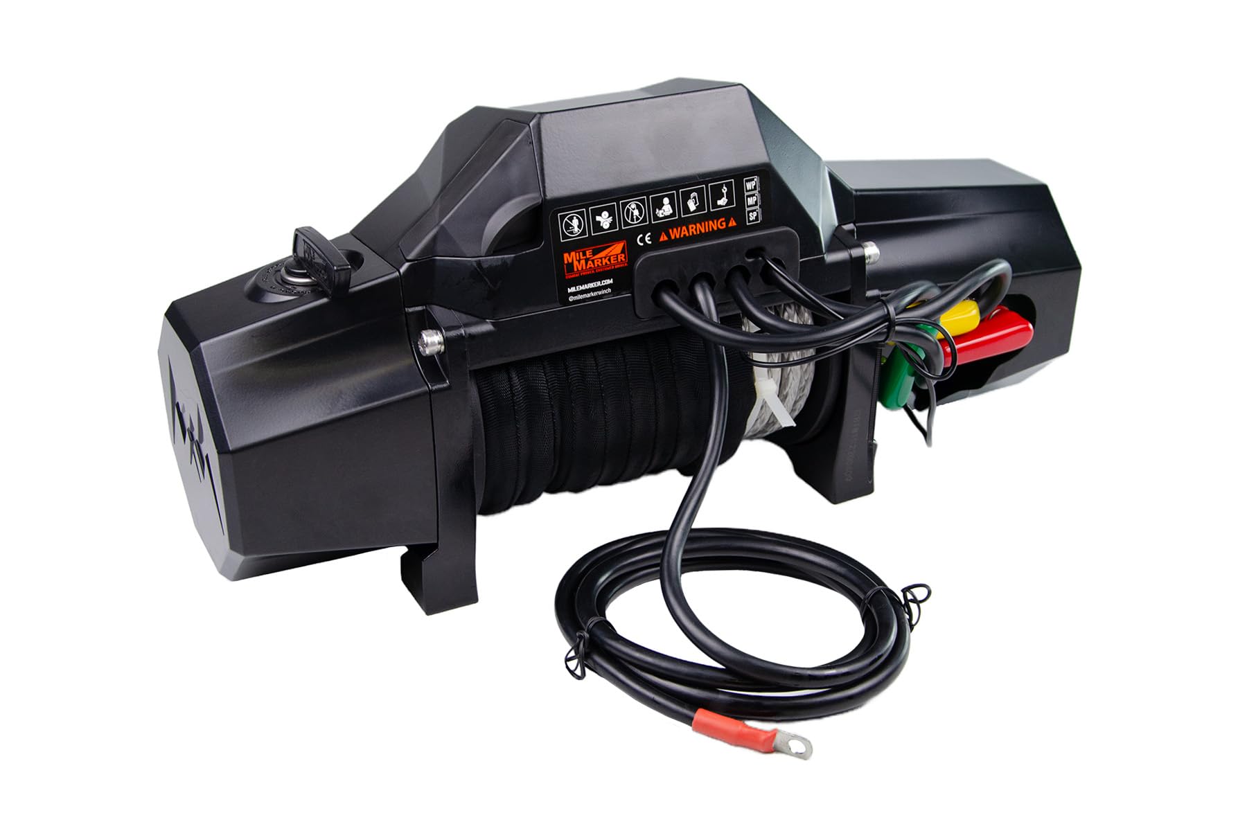 Mile Marker Mission Series 78-53141 Covert Black 12 Volt 8,000 Pound Electric Winch with 92' Synthetic Rope - Rugged Heavy Duty Solenoid - Fully Submersible