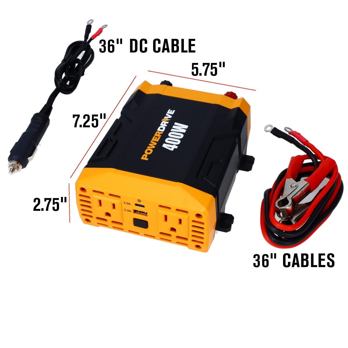 PowerDrive 400 Watt PWD400 Power Inverter 12v DC to 110v AC with 2 Outlets and 2 Ports