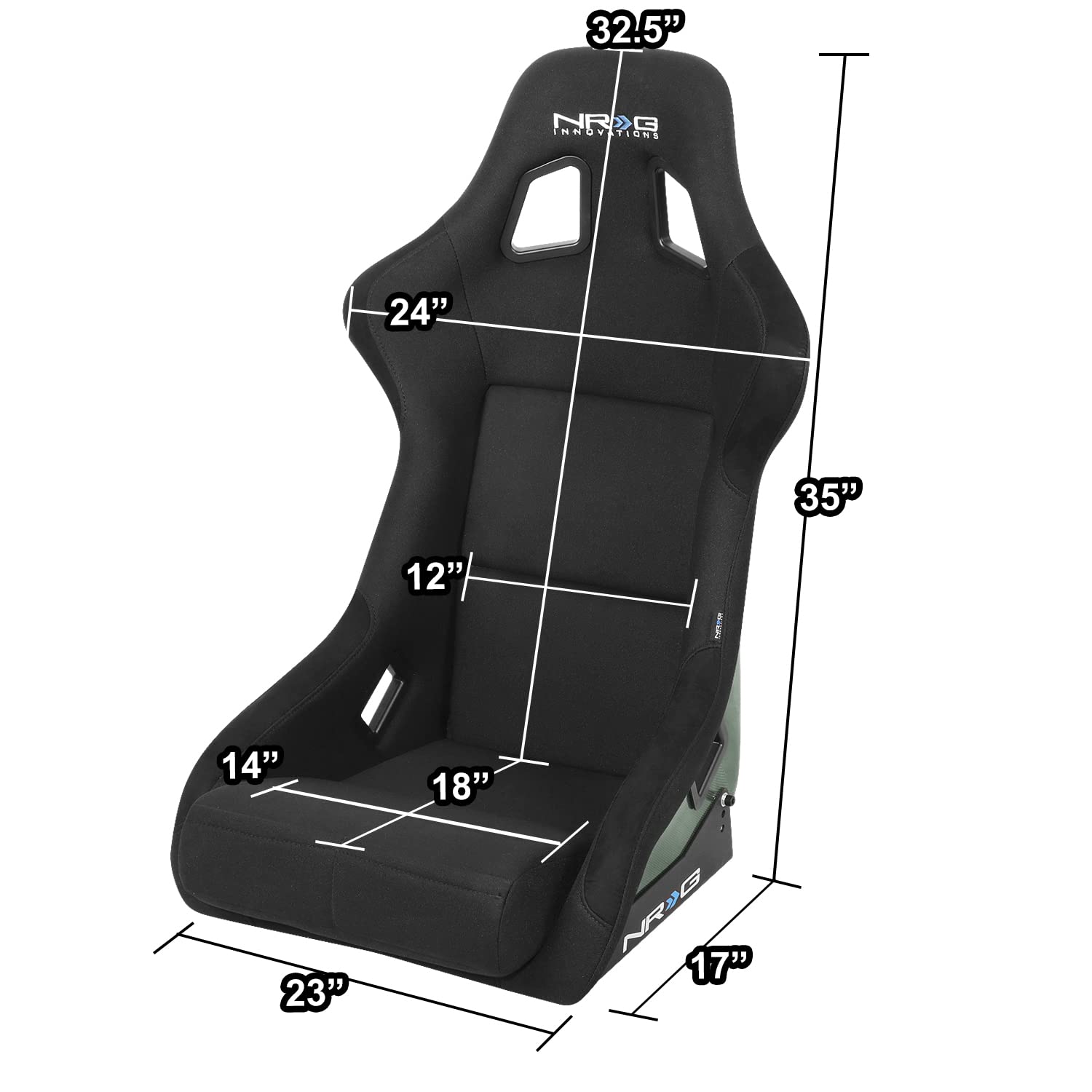 NRG Innovations Fixed Back NRG-RSC-302CF-GN Bucket Racing Seat with Universal Side Mount Bracket, Green Carbon Fiber Back, Black/Green