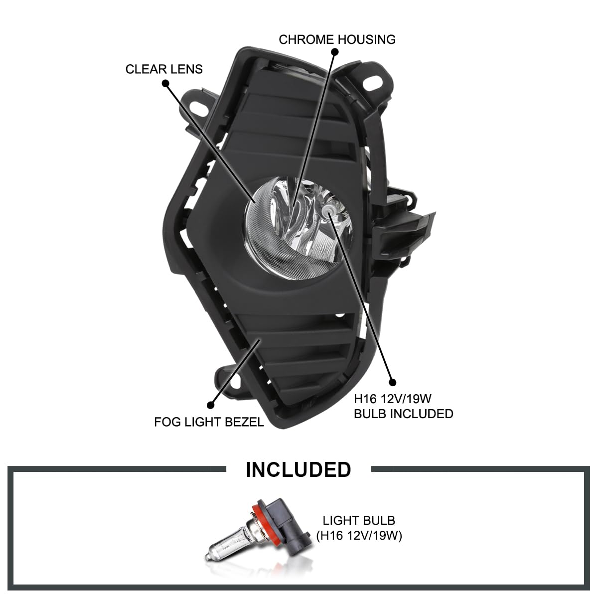 Fog Lights Spec-D Tuning Front Bumper Lamp Bezel Cover w/Switch Compatible with Toyota RAV4 2019-2021