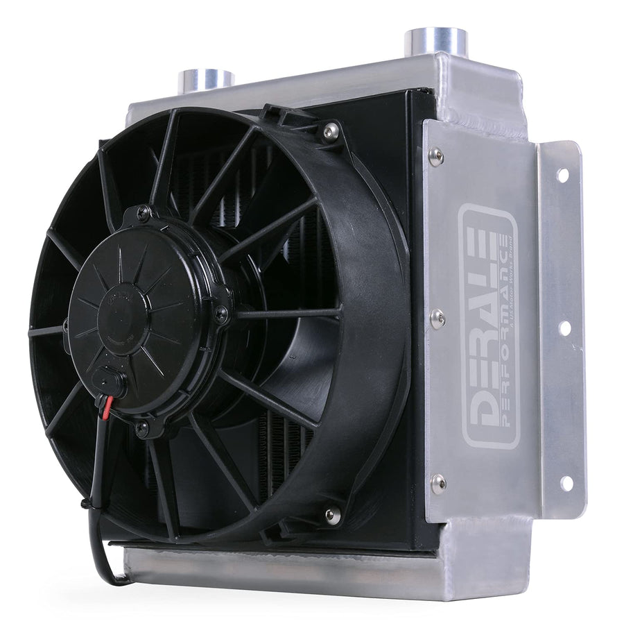 Fluid Cooler and Fan Derale, 12-3/8 x 11-7/8 x 8-1/2 in, Tube Type, 7/8-14 in Female O-Ring Inlet Fitting, 7/8-14 in Female O-Ring Outlet Fitting, Universal, Each (65861),Black
