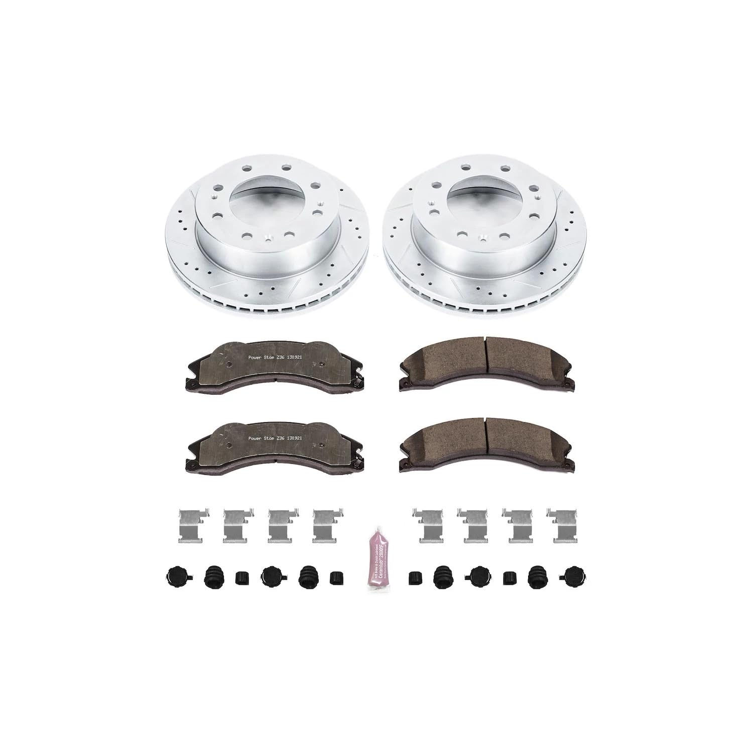 Power Stop Front Brake Kit For 2011 Chevrolet Silverado 3500 HD 2011 Chevrolet Silverado 2500 HD - Truck & Tow Carbon Fiber Ceramic Brake Pads & Drilled and Slotted Rotors Replacement, K5559-36