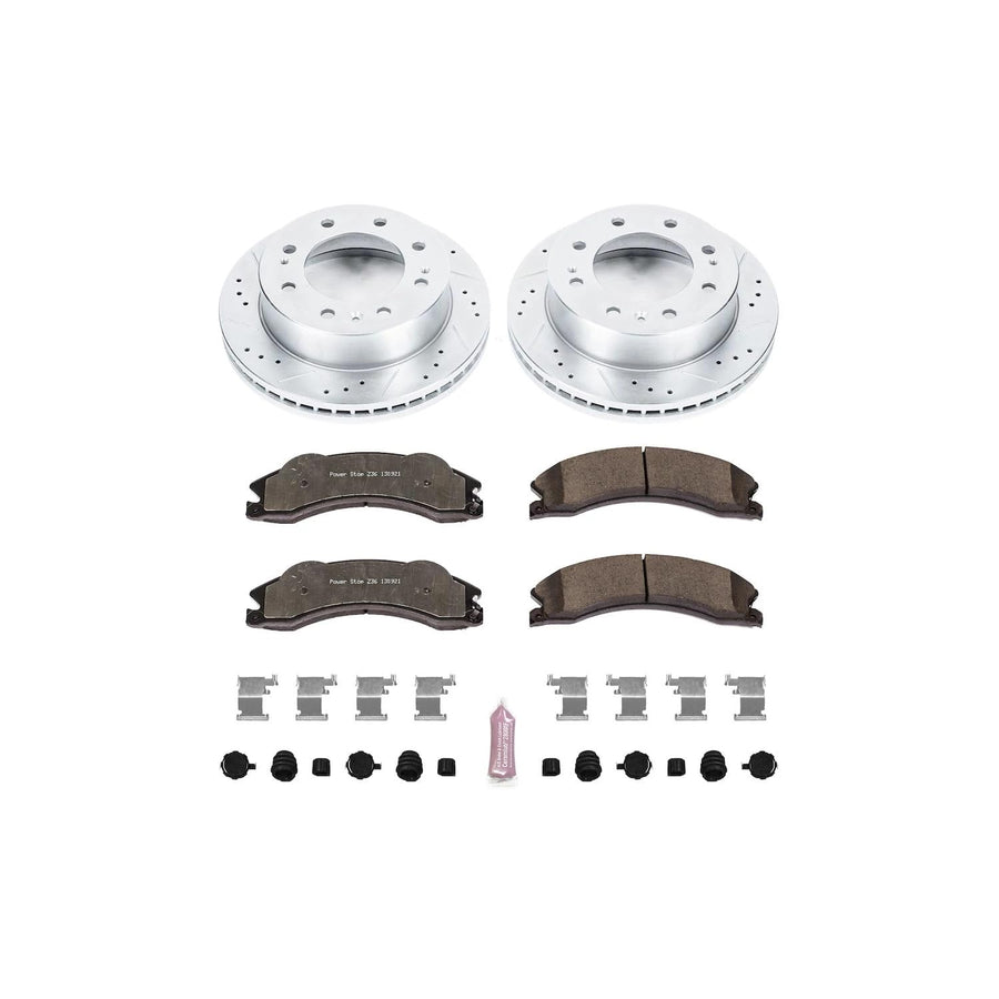 Power Stop Front Brake Kit For 2011 Chevrolet Silverado 3500 HD 2011 Chevrolet Silverado 2500 HD - Truck & Tow Carbon Fiber Ceramic Brake Pads & Drilled and Slotted Rotors Replacement, K5559-36