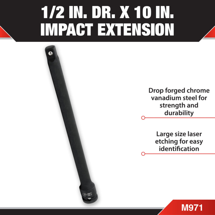 M971 Performance Tool 1/2-Inch Drive x 10-Inch Impact Extension - Heavy Duty Steel Construction for Enhanced Durability and Extended Reach