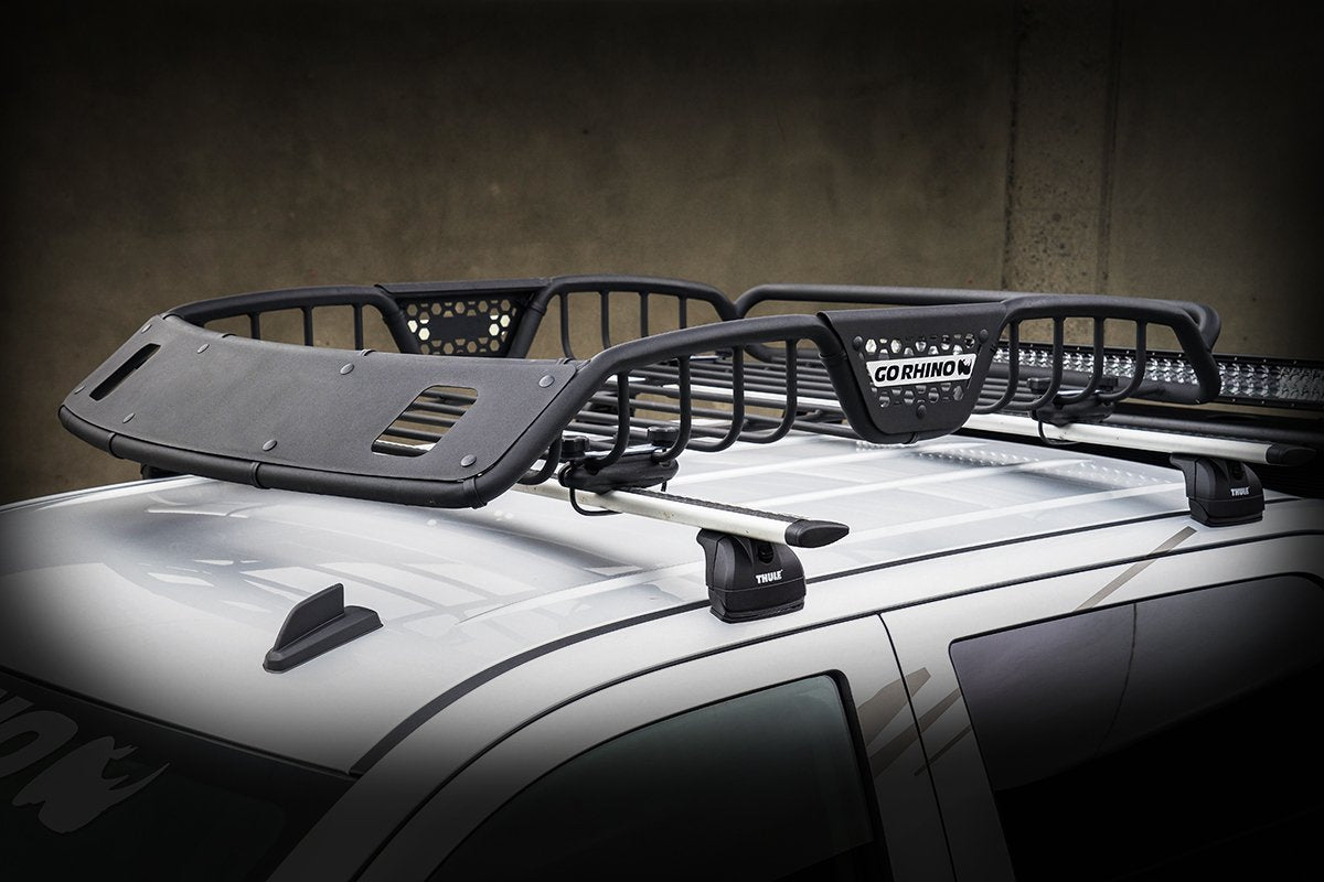 SR20 Roof Rack Go Rhino - Tubular Rack w/ 2x Light Mount Openings & Cross Bar Clamps | Mild Steel, Textured Black, L: 60" x W: 40" x H: 6" | 59027T