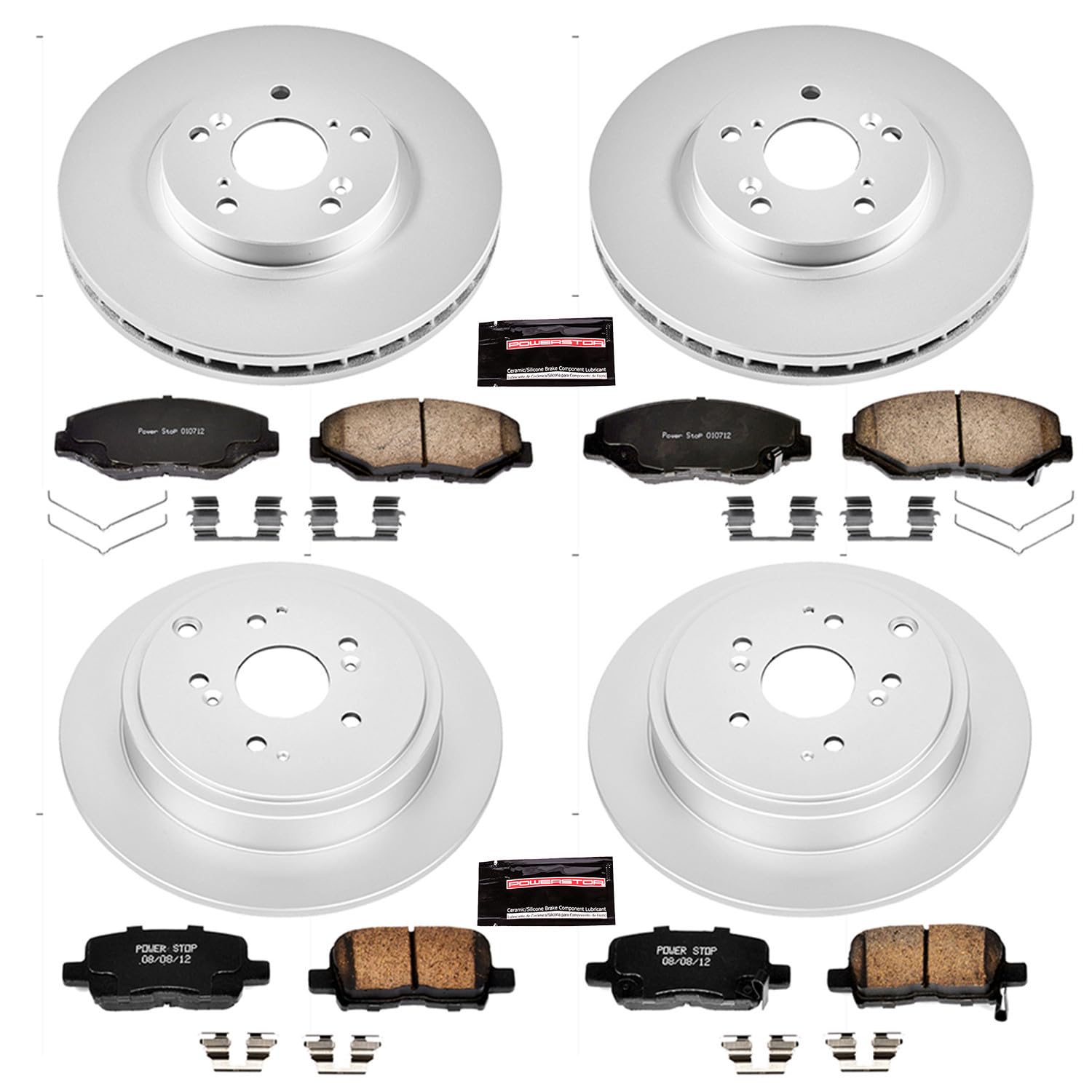 Power Stop CRK2303 Brake Rotor & Coated Ceramic Brake Pads- front & rear For Honda Pilot 2003-2008 [Model Specific]