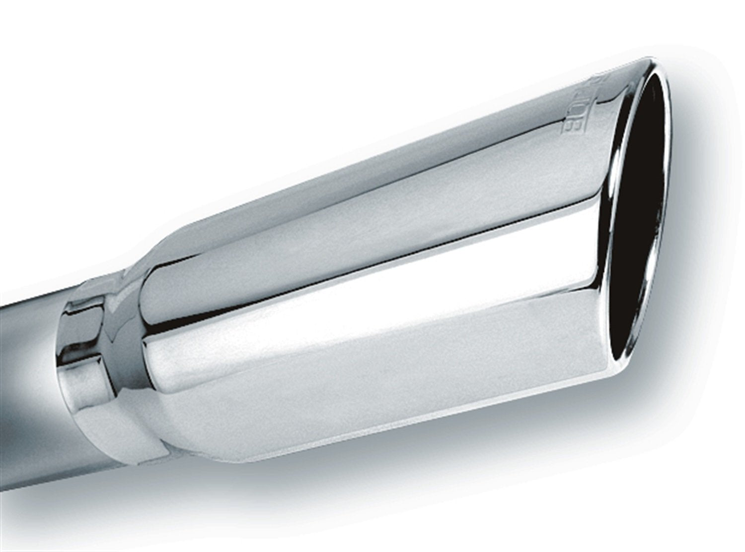 BORLA Exhaust Tip 4" Inlet - 5" Single Round Rolled-Edge Angle-Cut Outlet - 14" Long Tip Embossed With BORLA Logo. Clamp Included Mounting. Clamp.