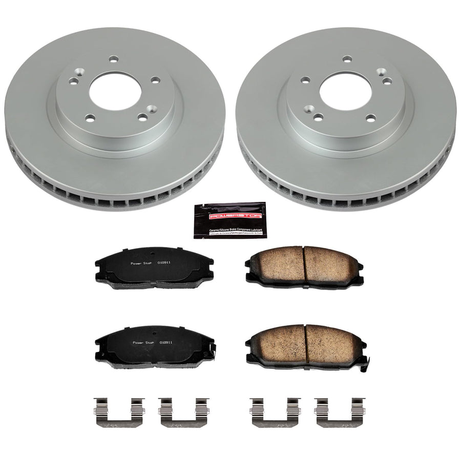 Power Stop Coated Brake Rotor & CRK5250 Ceramic Brake Pads- front For Hyundai Santa Fe 2001-2006 [Model Specific]