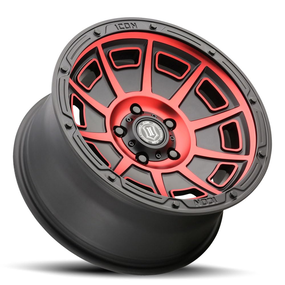 Satin Black ICON Alloys Victory w/Red, 17 x 8.5/6 x 5.5, 0mm Offset, 4.75" BS, 3017858347SBRT