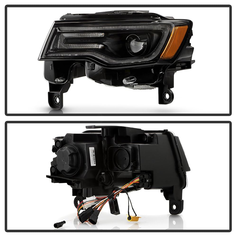 Jeep Grand Cherokee Spyder (POE) 17-21 (Fit Halogen Model) LED DRL Projector Headlights (Low H7 High H7) - OE Plus Black