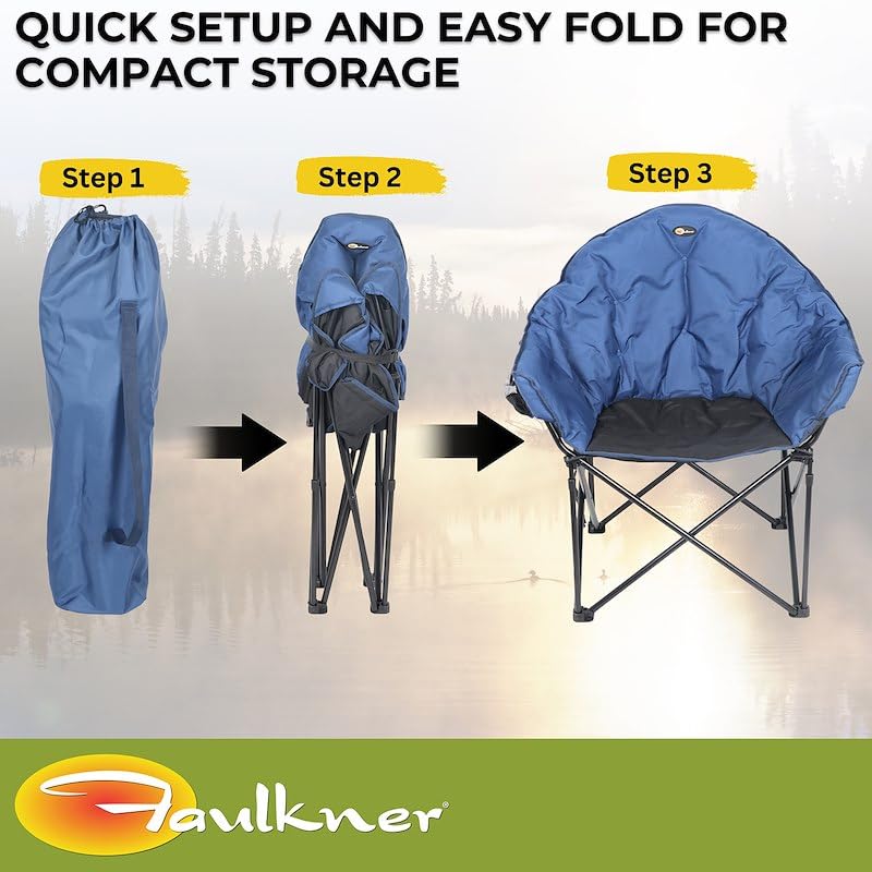 Big Dog Faulkner Bucket Chair Foldable Camping Chair Blue with Padded Seat and Backrest 3/4 Inch Steel Frame Carry Bag with Shoulder Strap 300 lb Capacity