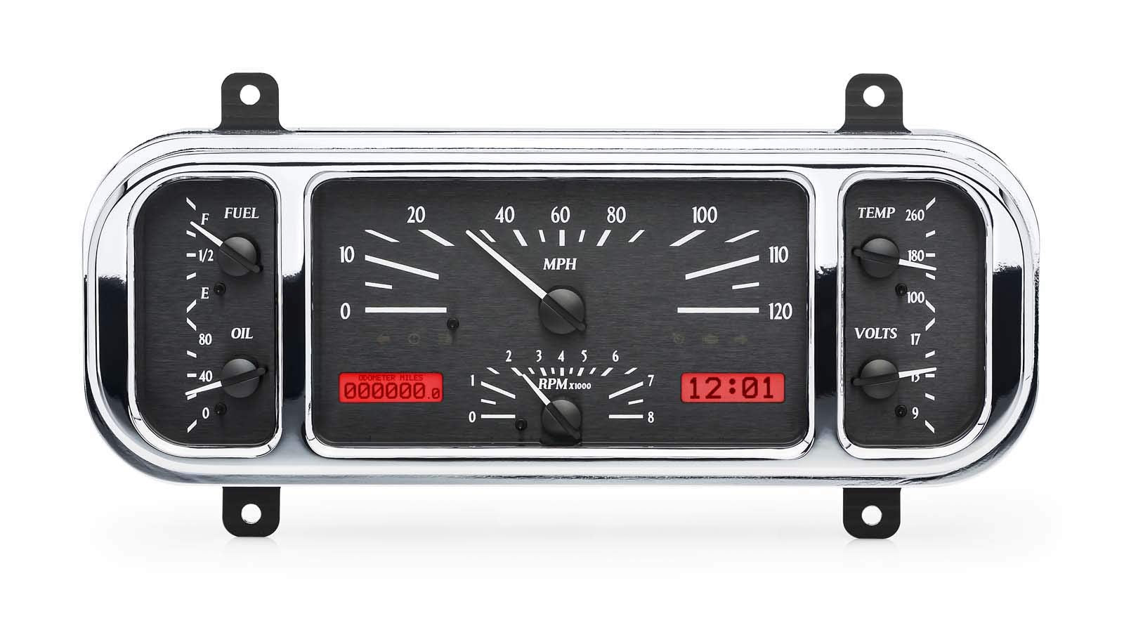 Dakota Digital VHX Dash Gauge Instruments System 1937-38 Chevy Car, BLACK ALLOY style and RED display - VHX-37C