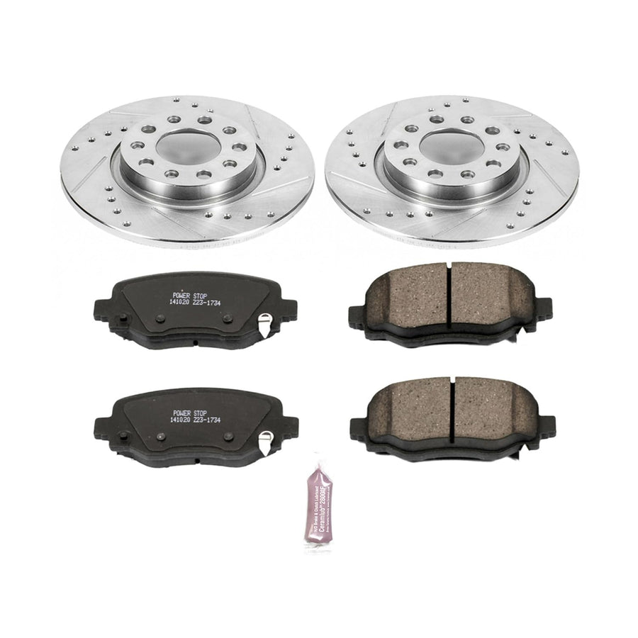 Power Stop K6543 Z23 Carbon Fiber Brake Pads Rear with Drilled & Slotted Brake Rotors Kit For Chrysler 200 2015-2017, Jeep Cherokee 2014-2022 [Model Specific]