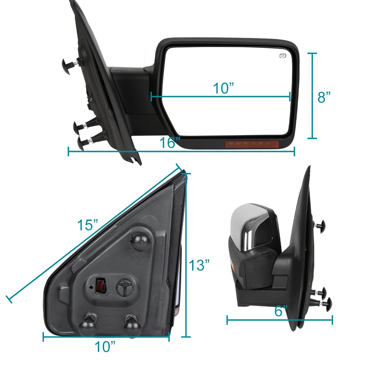 Spec-D Tuning Power Heated Right Passenger Side Chrome Mirror w/LED Signal + Puddle Light Compatible with 2007-2014 Ford F150 F-150 Truck