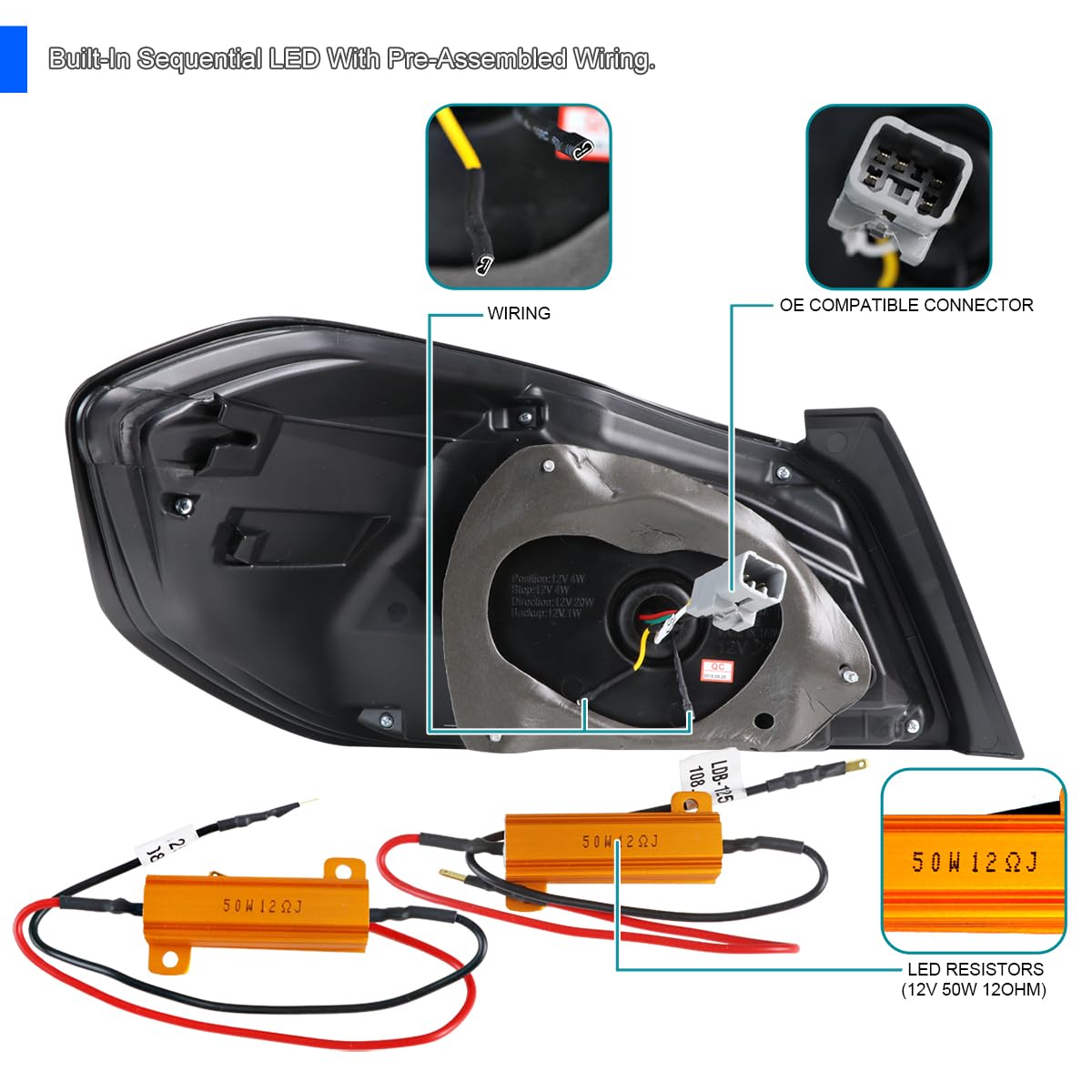 Smoke LED Tail Lights SPEC-D TUNING w/White Sequential LED Tube Compatible with 2015-2021 Subaru WRX/WRX STI Left + Right Pair Assembly