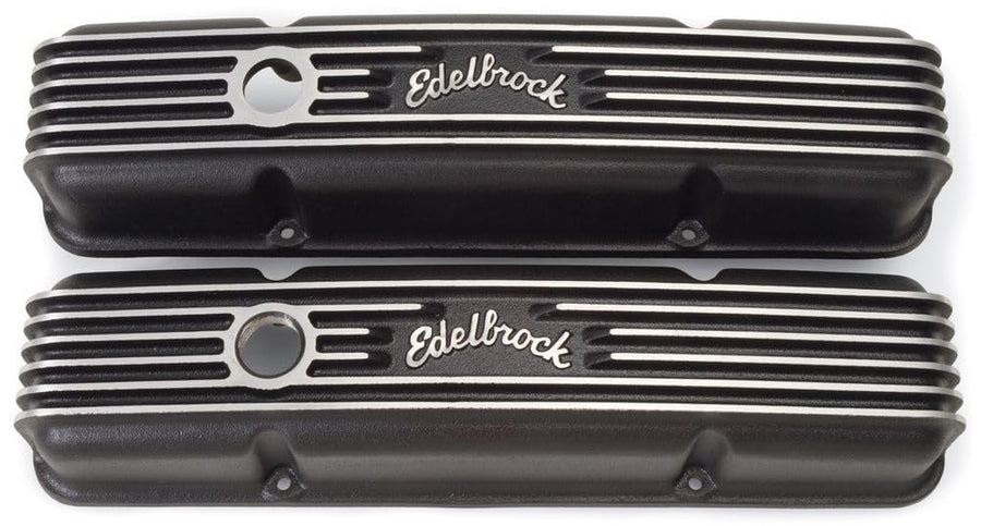 Black Edelbrock Classic Valve Cover with Breather Hole and Oil-Fill Cap