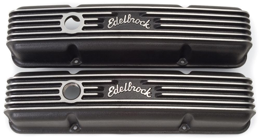 Black Edelbrock Classic Valve Cover with Breather Hole and Oil-Fill Cap