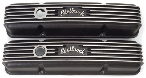 Black Edelbrock Classic Valve Cover with Breather Hole and Oil-Fill Cap