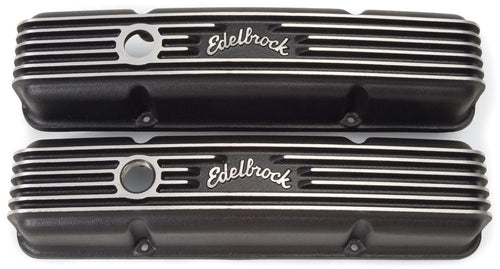 Black Edelbrock Classic Valve Cover with Breather Hole and Oil-Fill Cap