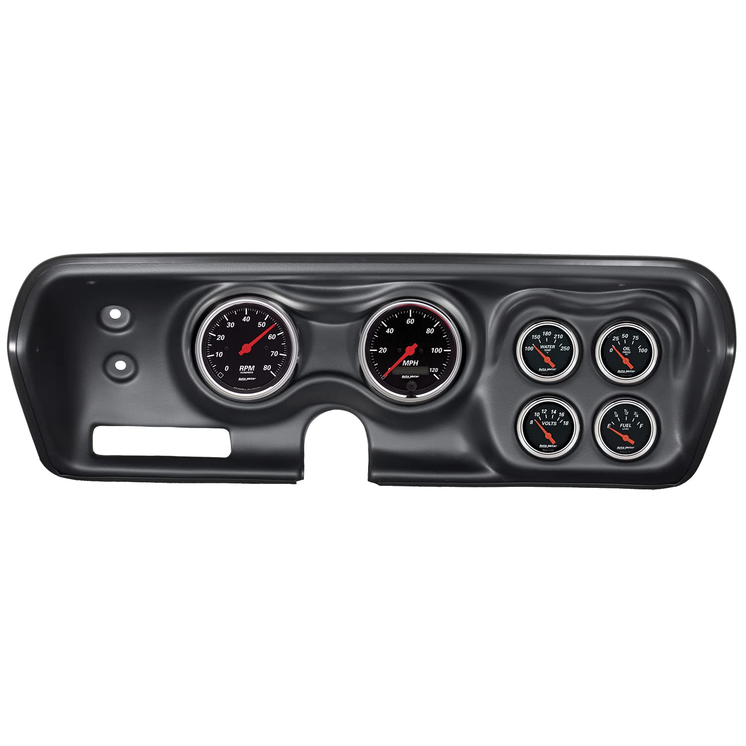 Auto Meter Gauge Kit 7030-DB, 6 Pc, Bbody/Chrgr/GTX/Rdrnr/Sat 71-74, RPM/Mph/Fuel/Oilp/Wtmp/Bat, Db