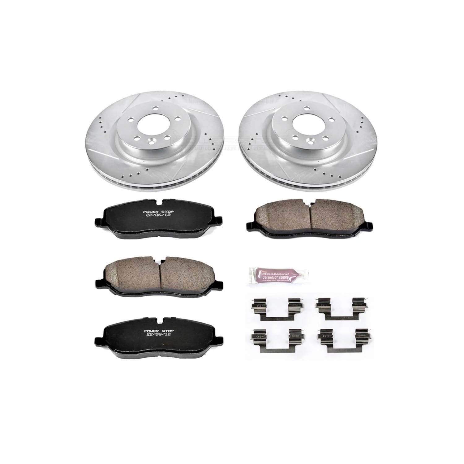 Power Stop K6047 Z23 Carbon Fiber Brake Pads with Drilled & Slotted Brake Rotors Kit For Land Rover Range Rover Sport 2006-2009 [Model Specific]