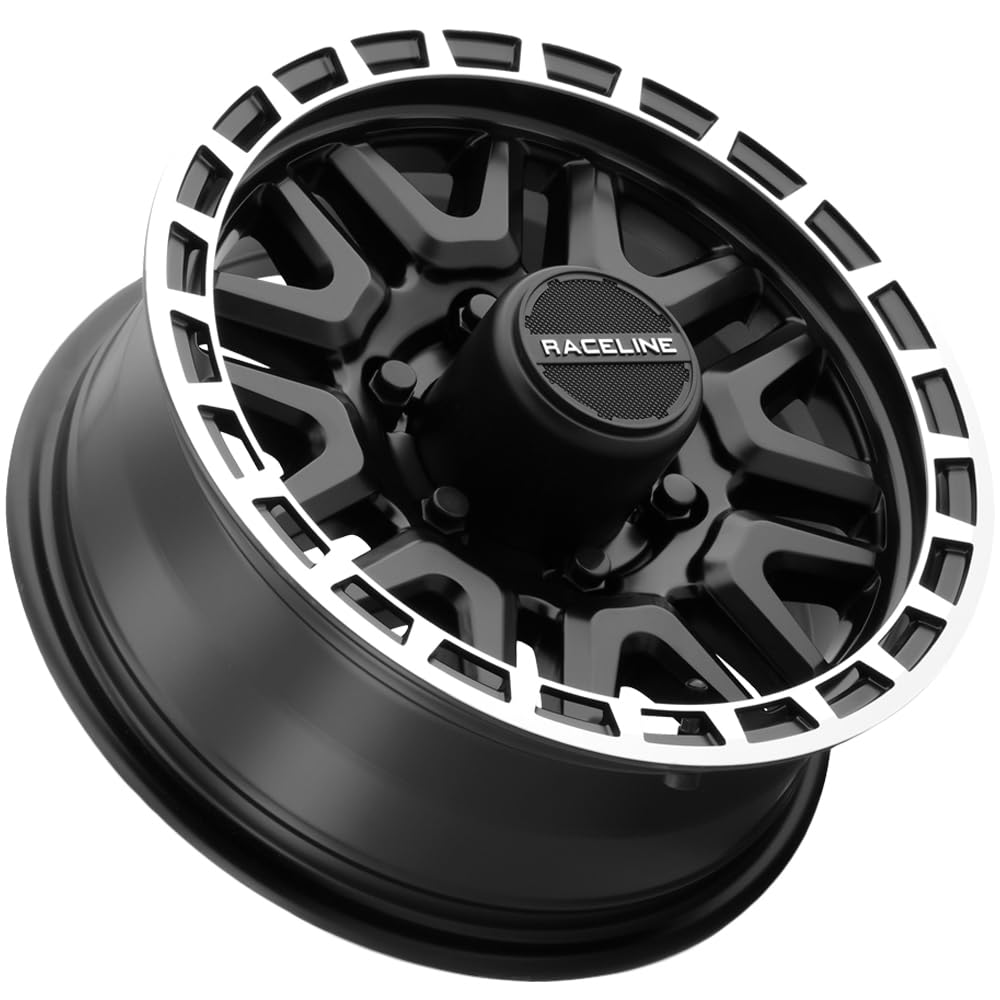 Raceline Aluminum Wheels Trailer 953BM KRANK Black Finish w/Machined Ring 15X6" 6X139.7 Bolt Pattern 0mm Offset/(3.5"B/S), 8 Spoke Design, Utility, Boat Trailer Automotive Wheels