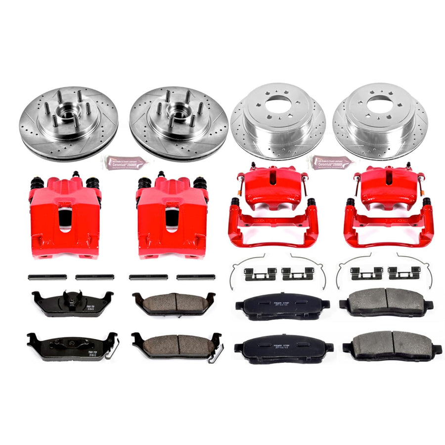 Power Stop Brake Kit Front & Rear with Calipers for 2005-2008 Ford F150, 2006-2008 Lincoln Mark LT, Drilled & Slotted Disc Rotors with Ceramic Brake Pads, KC1940A