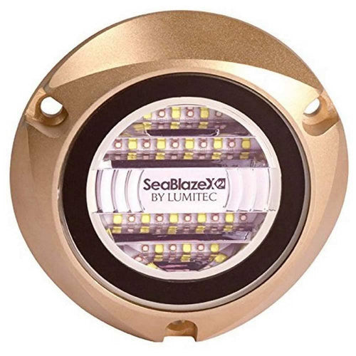 Lumitec Underwater SeaBlazeX2 LED Light - 6000 Lumens, Dual Color White/Blue & RGBW Spectrum - Solid Bronze - PLI Enabled, Easy Surface Mount Design - 3-Year Warranty - Boat Lighting, White/Blue