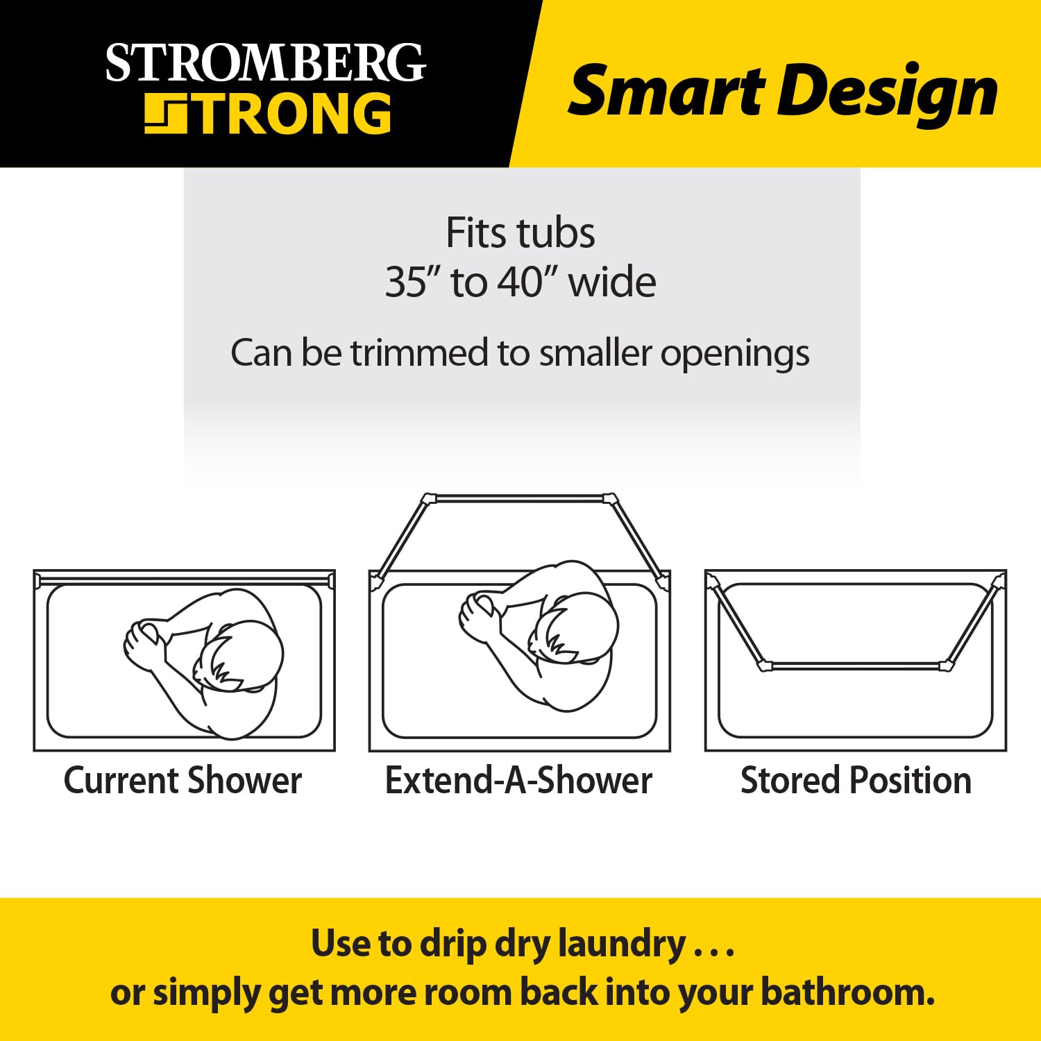 Stromberg Carlson Extend-A-Shower RV Rod EXT-3542S – Hinged Folding Adjustable Shower Curtain Rod for RV and Camper Bathrooms, Durable Space-Saving Design, Satin Finish, 35"-40" Openings