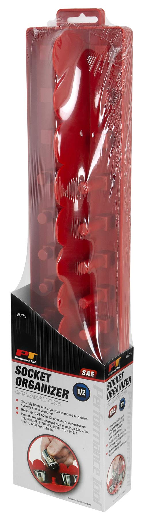 28-Piece Performance Tool W775 1/2-Inch Drive Socket Holder with Pre-Marked Sizes for Standard and Deep Wall SAE Sockets and Accessories